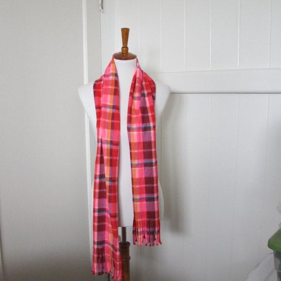 3/$15 Pink Plaid Scarf with Fringe - Picture 5 of 7